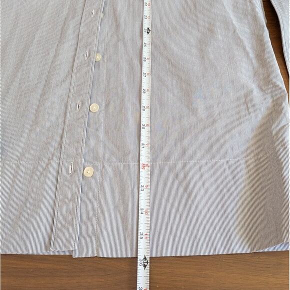 Everlane Blue Striped Cotton Weave Collarless Shirt Belt Midi Dress, size 2 - Picture 6 of 9